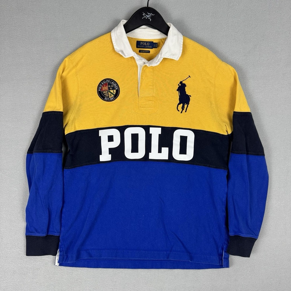 Polo Ralph Lauren Rugby Shirt Logo Crest Pony Mens Large Two Tone Preppy